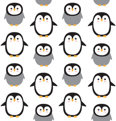 Vector seamless pattern of flat penguin isolated on white background