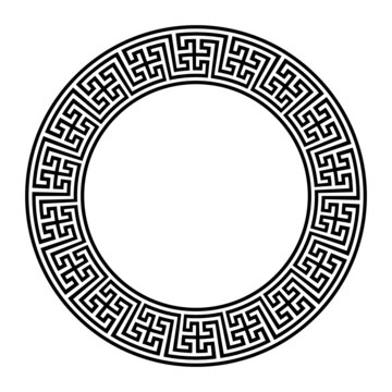 Circle frame with a seamless cross meander pattern. Decorative, round border, made of lines, shaped into a repeated motif, that can be found in motifs in classical Greece and Rome, known as Greek key.