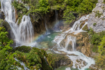 Rainbow at Sastavci waterfall in Plitvice Lakes National Park, Croatia