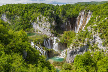 Obraz premium Sastavci and Veliki slap waterfalls in Plitvice Lakes National Park, Croatia