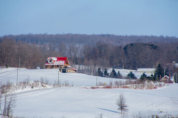 A winter countryside landscape in the province of Quebec, Canada