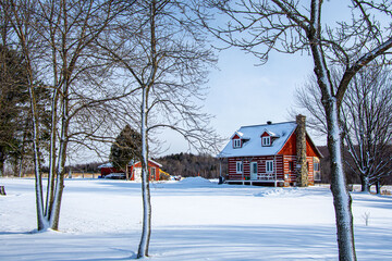 Obraz premium A winter countryside landscape in the province of Quebec, Canada