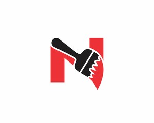 Letter N With Paint Brush Logo Icon 001