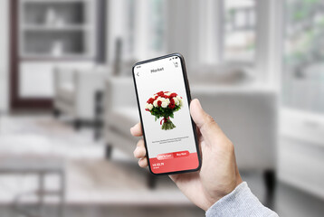 Shopping roses for Valentine's Day with a smartphone app.