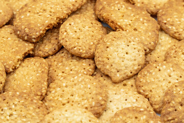 Oatmeal cookies with cereals isolated on white background. Sweet dessert.