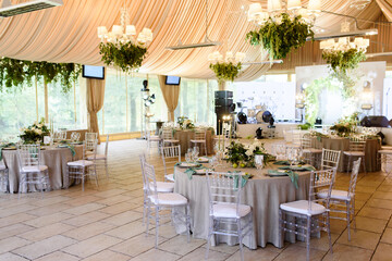 restaurant with elegant wedding table setting	