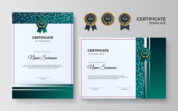 Modern employee green certificate design template
