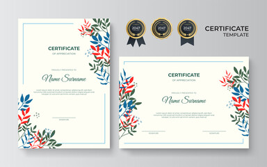Floral abstract colorful certificate design template