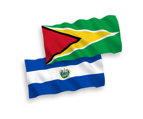 Flags of Co-operative Republic of Guyana and Republic of El Salvador on a white background