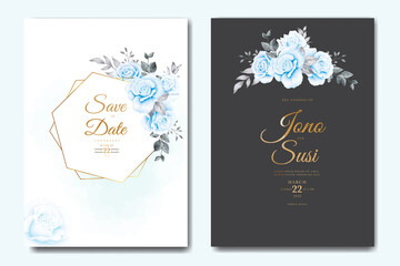 watercolor blue floral wedding invitation card set