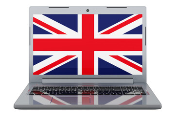 British flag on laptop screen. 3D illustration
