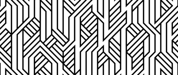 Tech style seamless linear pattern vector, monochrome circuit board lines endless background wallpaper image, black and white geometric design techno micro picture.