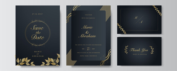 Modern elegant golden black wedding invitation design template