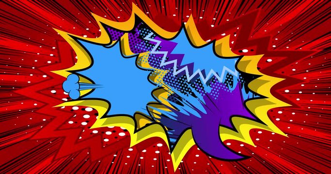 Comic Book Speech Bubble Background. Motion poster. 4k animated Comics moving, changing elements, wallpapers. Retro pop art style backdrop.