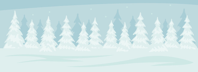 Winter landscape background. Fir forest