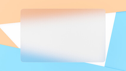 Transparent business card rough texture on white background. with blue and orange geometric figure overlaid on white background. put your banner and logo or message. minimal concept, 3D Render.