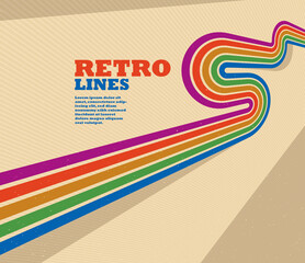 Linear vector abstract background in all colors of rainbow, retro style lines in 3D dimensional perspective, vintage poster art. © Sylverarts