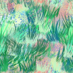 Green grass. Seamless pattern of bright abstract vegetation elements for textiles.