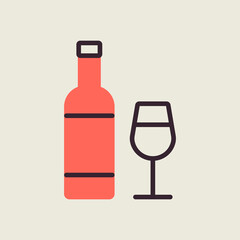 Wine bottle and glasses vector icon