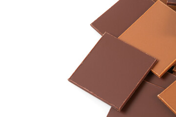 thin slices of chocolate isolated on white backrgound