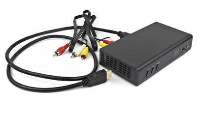 Digital TV Box,Hdmi cable and Av line on white background 