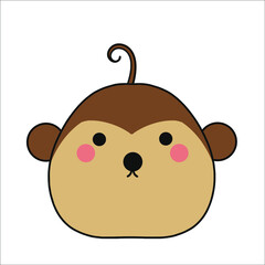 Monkey. Hand drawn flat cartoon vector illustration isolated on white background.	