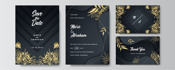 Premium elegant golden black wedding invitation design template