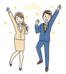 元気なビジネスマンの男女（カラー）