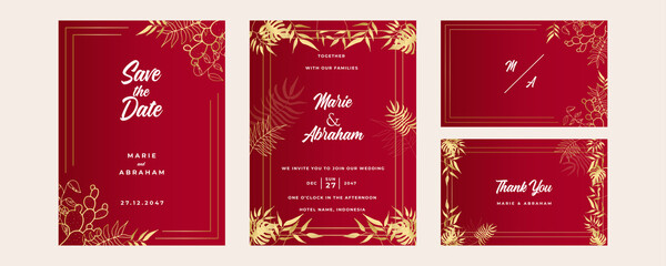 Premium elegant golden red wedding invitation design template