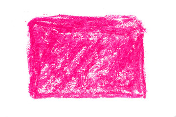 pink rectangle drawn with oil pencil isolated on white background