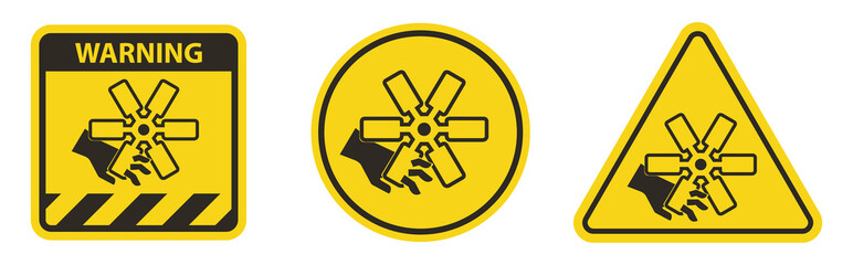 Caution Cutting of Fingers Or Hand Engine Fan Symbol Sign on White Background