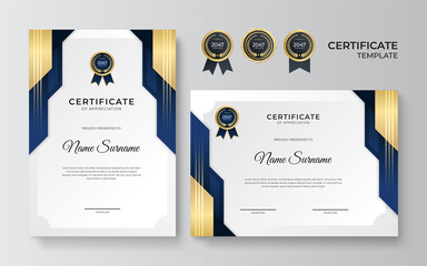Elegant blue and gold diploma certificate template