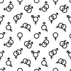 Seamless pattern of gender signs. Black icons of gender identity and sexual orientation. Vector illustration.