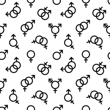 Seamless pattern of gender signs. Black icons of gender identity and sexual orientation. Vector illustration.