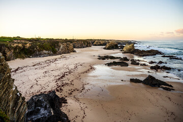Beautiful landscape and seascape with rock formation in Samoqueira Beach, Alentejo, Portugal