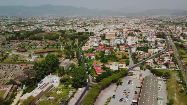 Aerial view of Pompei historic ruins, Napes - Italy