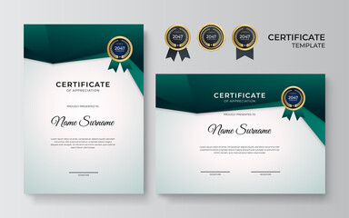 Modern dark green and gold certificate template design