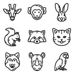 Animals Flat Icon Set Isolated On White Background