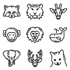 Obraz premium Animals Flat Icon Set Isolated On White Background