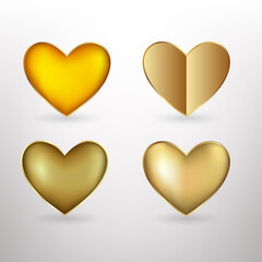 Vector gold hearts icons set. Vector 3D illustration.Vector collection of gold hearts on white background