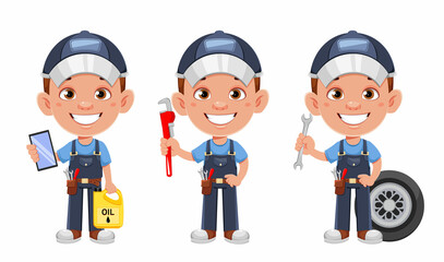 Auto mechanic cartoon character.