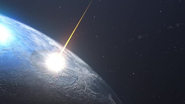 Asteroid meteor Comet Hitting earth ocean with massive expolosion
Shock wave in the sea with debris flying in atmosphere, Global threat concept
