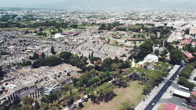 Aerial view of Pompei historic ruins, Napes - Italy