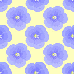 The flax flower and the drops of rain on petals, geometric pattern, vector.