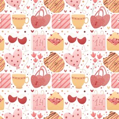 cute valentine's day pattern - glasses, cups and gifts for lovers