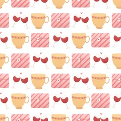 cute valentine's day pattern - glasses, cups and gifts for lovers