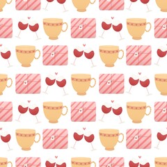 cute valentine's day pattern - glasses, cups and gifts for lovers