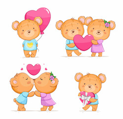 Happy Valentines day, funny bears, set