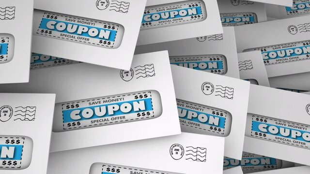 Coupons Sent in Mail Envelopes Save Money Special Offers 3d Animation
