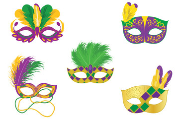 Set of Mardi Gras Masks - obrazy, fototapety, plakaty